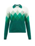 Casablanca - Diamond-jacquard Cotton-blend Boucl Polo Sweater - Mens - Green