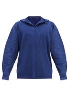 Mens Rtw Homme Pliss Issey Miyake - Zip-through Technical-pleated Hooded Sweatshirt - Mens - Blue