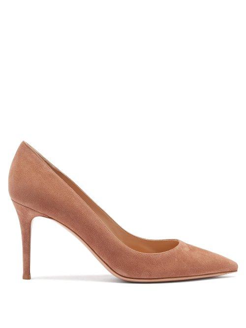 Matchesfashion.com Gianvito Rossi - Gianvito 85 Point Toe Suede Pumps - Womens - Dark Nude