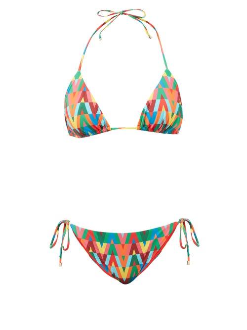 Valentino - Optical Valentino-print Side-tie Triangle Bikini - Womens - Multi