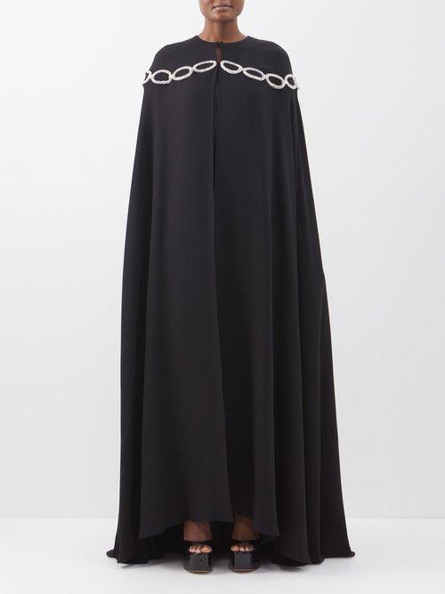 Valentino - Crystal-embroidered Chain Silk Cape - Womens - Black Silver