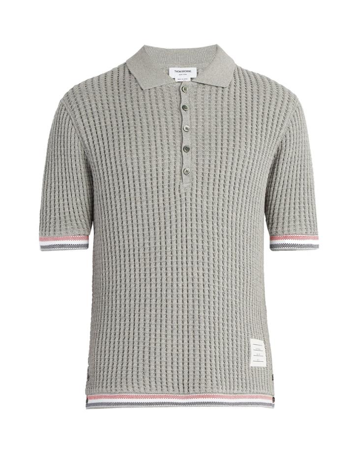 Thom Browne Striped-trim Waffle-knit Cotton Polo Shirt