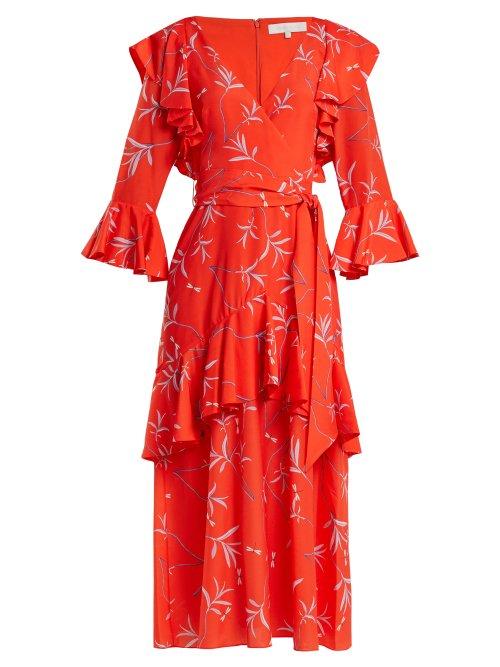 Matchesfashion.com Borgo De Nor - Aiana Dragon Print Crepe Dress - Womens - Red Print