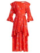 Matchesfashion.com Borgo De Nor - Aiana Dragon Print Crepe Dress - Womens - Red Print