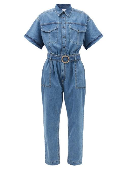 Frame - Arie Belted Denim Jumpsuit - Womens - Mid Denim