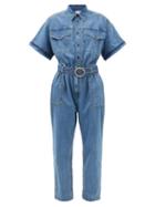 Frame - Arie Belted Denim Jumpsuit - Womens - Mid Denim