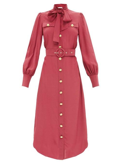 Matchesfashion.com Zimmermann - Pussy-bow Belted Silk-crepe Midi Dress - Womens - Burgundy