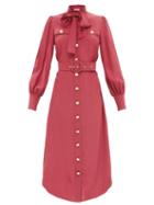 Matchesfashion.com Zimmermann - Pussy-bow Belted Silk-crepe Midi Dress - Womens - Burgundy