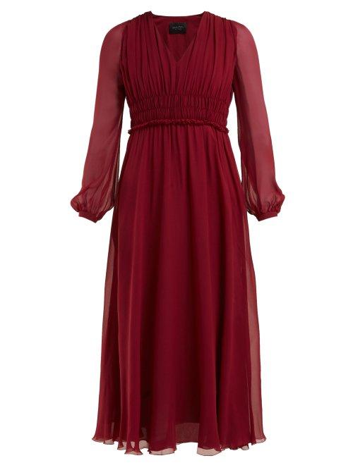 Matchesfashion.com Giambattista Valli - Gathered Silk Chiffon Dress - Womens - Burgundy