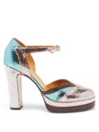 Ladies Shoes Gucci - Snake-effect Metallic Leather Pumps - Womens - Silver Multi