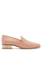 Matchesfashion.com Nicholas Kirkwood - Casati Pearl-heel Croc-effect Leather Loafers - Womens - Light Pink