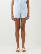 Juliet Dunn - Floral-embroidered Cotton Shorts - Womens - Blue White