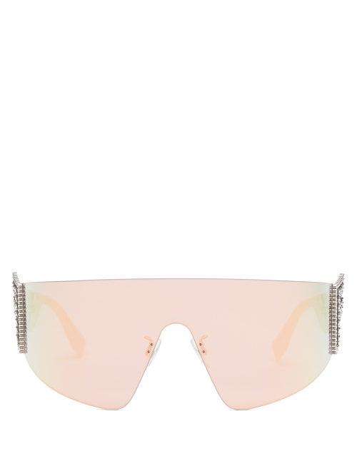 Matchesfashion.com Fendi - Ffreedom Oversized Acetate Wrap Around Sunglasses - Womens - Pink Multi