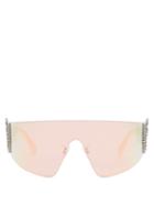 Matchesfashion.com Fendi - Ffreedom Oversized Acetate Wrap Around Sunglasses - Womens - Pink Multi