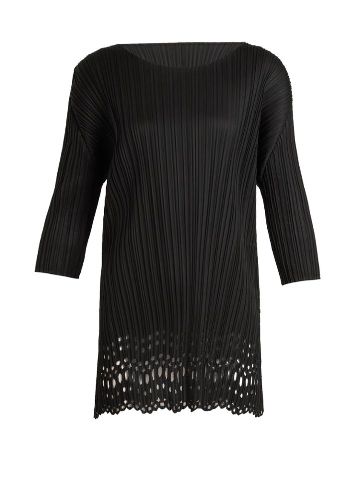 Pleats Please Issey Miyake Pleated Lace Cut-out Top