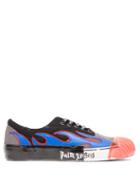 Matchesfashion.com Palm Angels - Leather Flame Low Top Canvas Trainers - Mens - Blue Multi