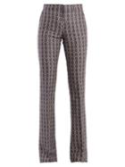 Matchesfashion.com Gucci - Mid Rise Flared Linen Blend Jacquard Trousers - Womens - Blue