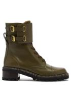Ladies Shoes See By Chlo - Mallory Buckled-strap Leather Boots - Womens - Khaki