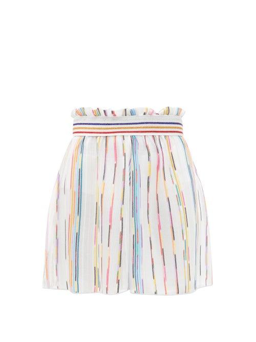 Matchesfashion.com Missoni Mare - Paperbag-waist Striped Mesh Shorts - Womens - White Multi