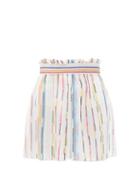 Matchesfashion.com Missoni Mare - Paperbag-waist Striped Mesh Shorts - Womens - White Multi
