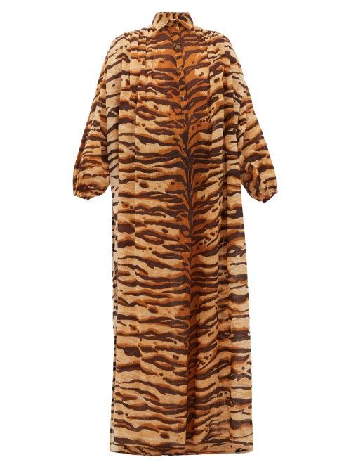 Matchesfashion.com Mes Demoiselles - Bangla Tiger-print Cotton Shirt Dress - Womens - Brown Print
