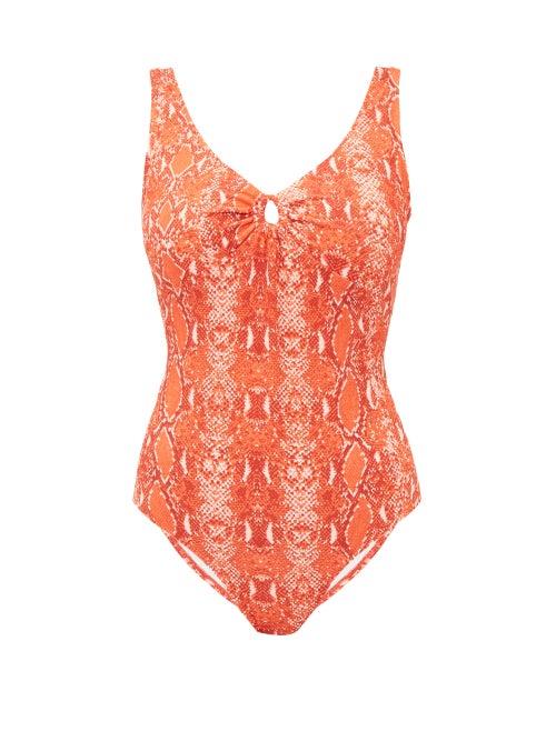 Matchesfashion.com Diane Von Furstenberg - Lori Python Print Swimsuit - Womens - Orange