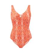 Matchesfashion.com Diane Von Furstenberg - Lori Python Print Swimsuit - Womens - Orange