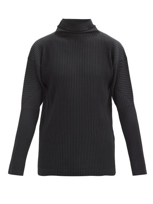 Matchesfashion.com Homme Pliss Issey Miyake - Roll-neck Pleated-jersey Long-sleeved Top - Mens - Black