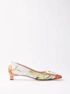 Emilia Wickstead - Viviene Floral-print Faille Pumps - Womens - Orange Multi