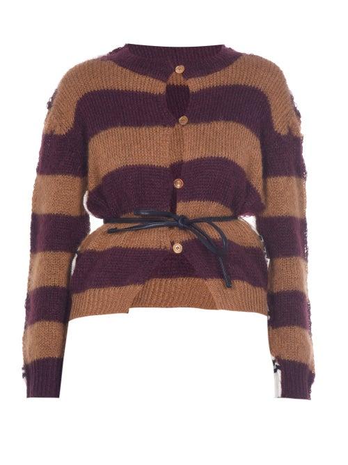 Ladies Rtw Marni - Belted Striped Wool And Mohair-blend Cardigan - Womens - Brown