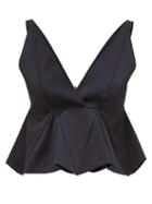Matchesfashion.com Maison Rabih Kayrouz - V Neck Fluted Satin Cropped Top - Womens - Navy