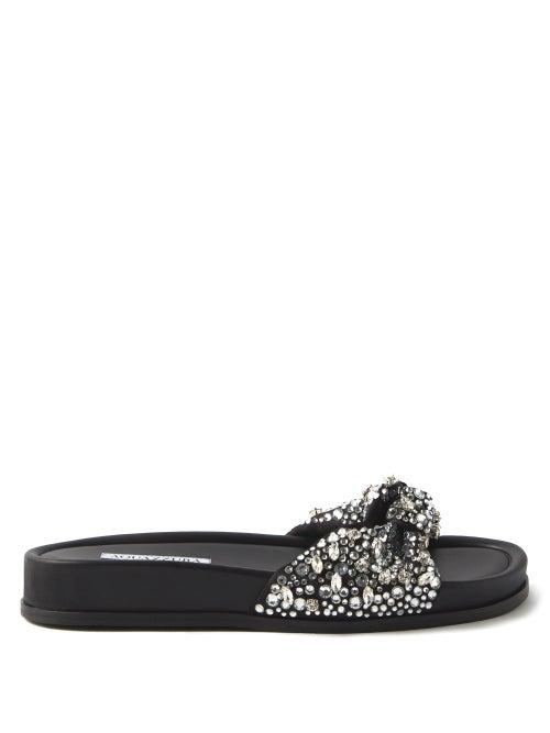 Aquazzura - Asja Crystal-embellished Leather Slides - Womens - Black