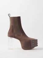 Rick Owens - Strobe Front-grill Suede Platform Boots - Mens - Brown