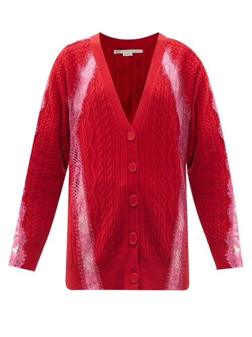 Matchesfashion.com Stella Mccartney - Lace-trimmed Cable-knit Wool Cardigan - Womens - Red Multi