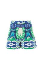 Matchesfashion.com Le Sirenuse, Positano - Alma High-waist Fishtail-print Cotton Shorts - Womens - Green Print