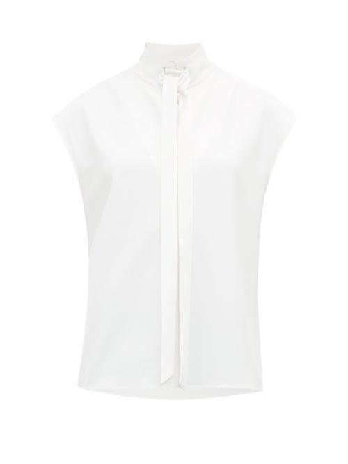 Matchesfashion.com Tibi - Tied High Neck Crepe Top - Womens - White