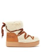 See By Chlo - Charlee Shearling And Leather Boots - Womens - Beige Multi