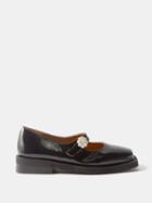 Ganni - Crystal-button Patent-leather Mary Jane Loafers - Womens - Black