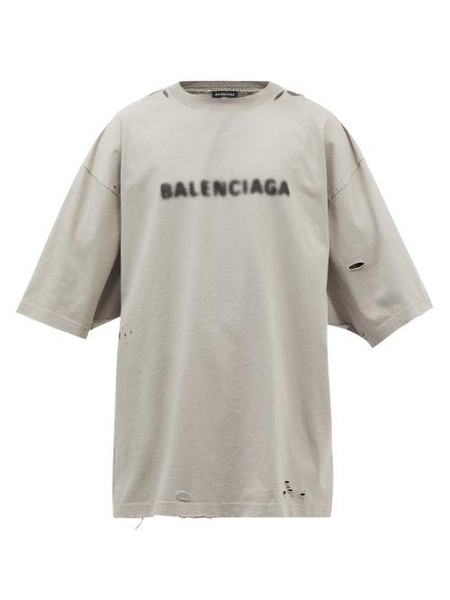 Balenciaga - Oversized Logo-print Cotton-jersey T-shirt - Mens - Grey