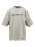 Balenciaga - Oversized Logo-print Cotton-jersey T-shirt - Mens - Grey