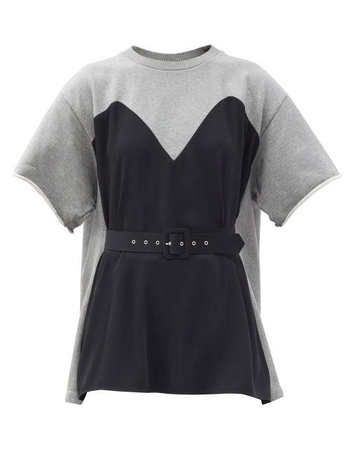 Matchesfashion.com Mm6 Maison Margiela - Dress-panel Cotton-jersey T-shirt - Womens - Black Grey