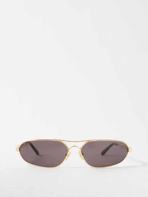 Balenciaga Eyewear - Stretch Aviator Metal Sunglasses - Mens - Gold