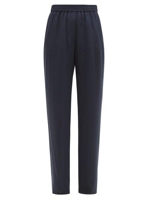 Matchesfashion.com Valentino - V Logo Jacquard Crepe Trousers - Womens - Navy