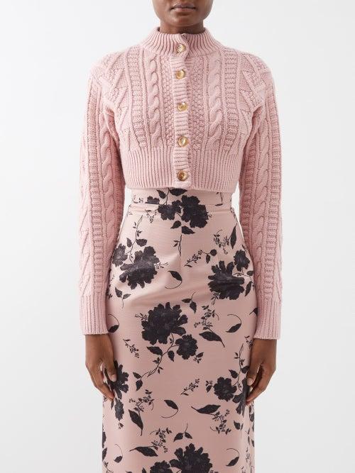 Emilia Wickstead - Aleph Cable-knit Wool-blend Cropped Cardigan - Womens - Light Pink