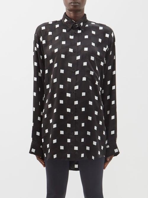 Balenciaga - Bb-jacquard Polka-cube Print Satin Shirt - Womens - Black White
