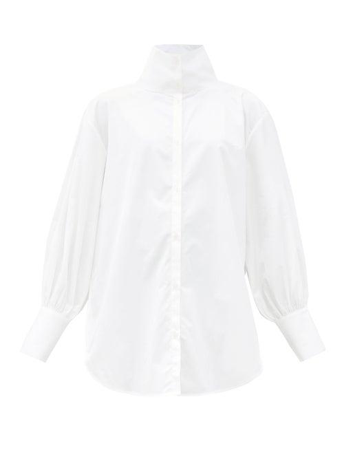 Matchesfashion.com Totme - Brenas Stand-collar Cotton-poplin Shirt - Womens - White