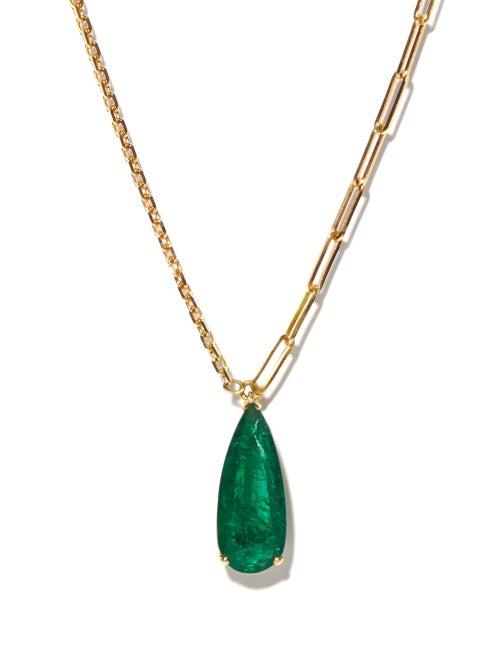Matchesfashion.com Yvonne Lon - Emerald & 18kt Gold Mixed-chain Necklace - Womens - Green Gold
