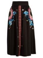 Temperley London Peacock Embroidered Cotton Midi Skirt