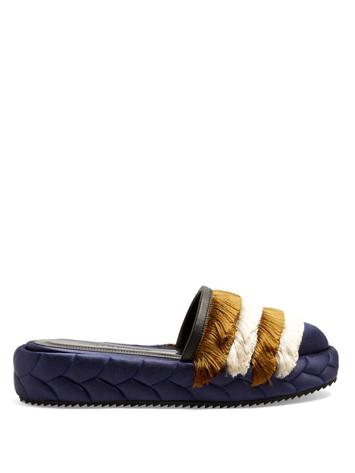 Marco De Vincenzo Fringed Platform Wedge Quilted-satin Slides