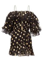 Matchesfashion.com Dundas - Off-the-shoulder Polka-dot Silk-blend Mini Dress - Womens - Black Gold